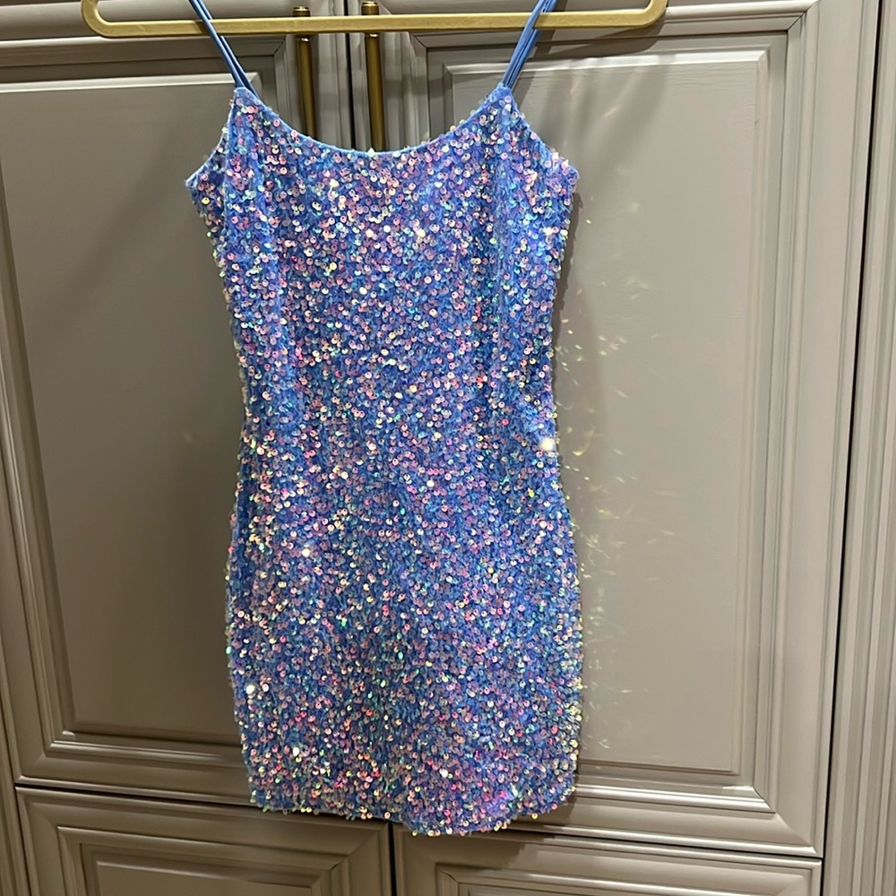 Sequin Dress by Lucy in the Sky in Size Small. Light blue/Lavender in color.